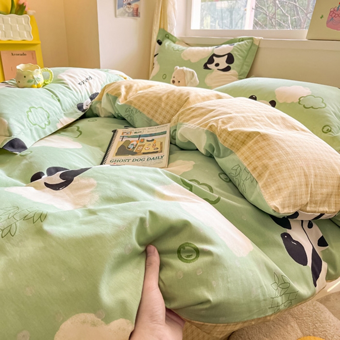 91家纺网 家纺一手货源 找家纺 涵宸家纺 2024新款全棉小清新印花单品套件--单被套 云影熊