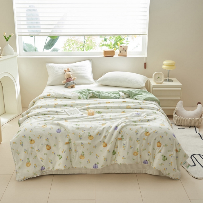 91家纺网 家纺一手货源 找家纺 畅销被业 2025新款水洗棉印花夏被夏凉被空调被 多彩小南瓜