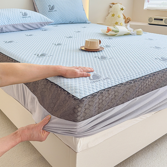 91家纺网 家纺一手货源 找家纺 邦妮家纺 2024新款A类凉感丝床笠凉席床垫30公分内可用 动物乐园-蓝