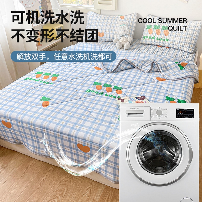 91家纺网 家纺一手货源 找家纺 布卢姆床垫 2025新款A类凉感丝数码印花夏被凉席四件套 拔萝卜