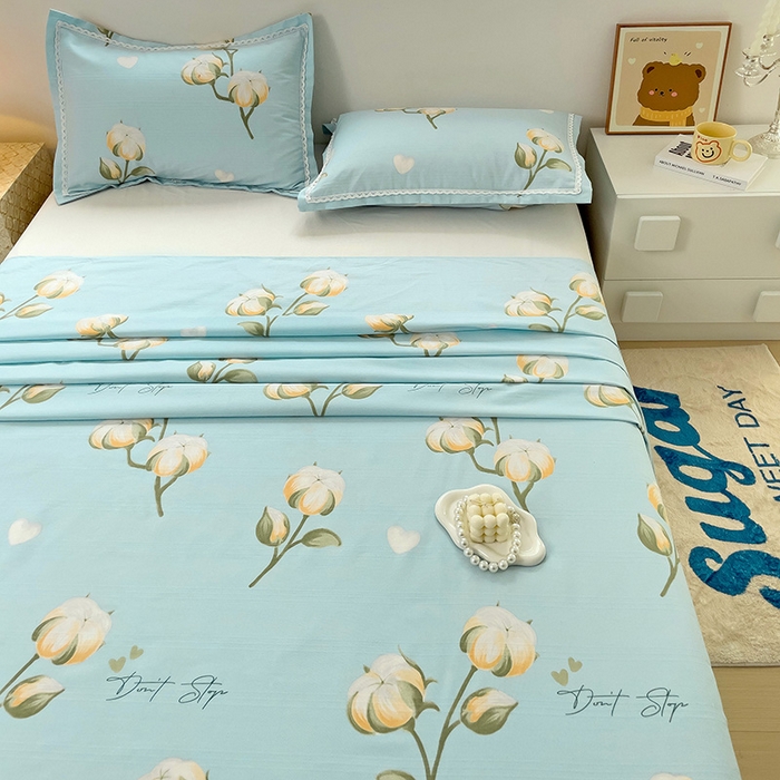 91家纺网 家纺一手货源 找家纺 梵克保罗 2024新款鱼骨棉老粗布凉席花边款床单三件套 泡泡棉