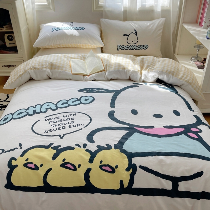 91家纺网 家纺一手货源 找家纺 星座 2025大版全棉三丽鸥四件套 伙伴帕恰狗