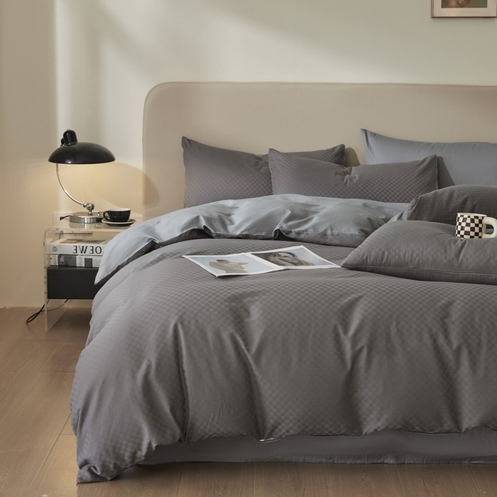 91家纺网 家纺一手货源 找家纺 涵宸家纺 2024新款全棉提花四件套-菲比 菲比-高级灰