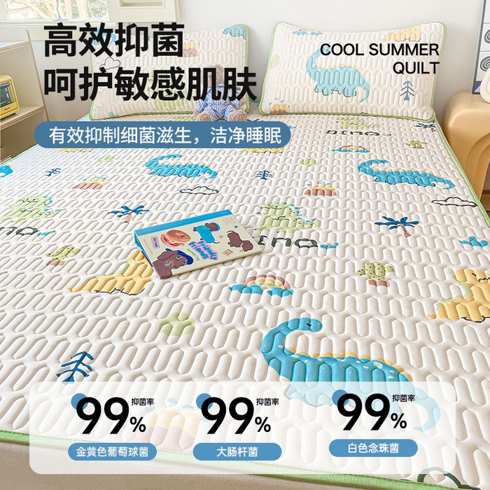 91家纺网 家纺一手货源 找家纺 布卢姆床垫 2025新款A类凉感丝数码印花小版乳胶凉席5mm 恐龙世界