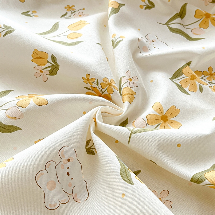 91家纺网 家纺一手货源 找家纺 涵宸家纺 2024新款全棉小清新印花单品套件--单床笠 床笠-菊馨兔