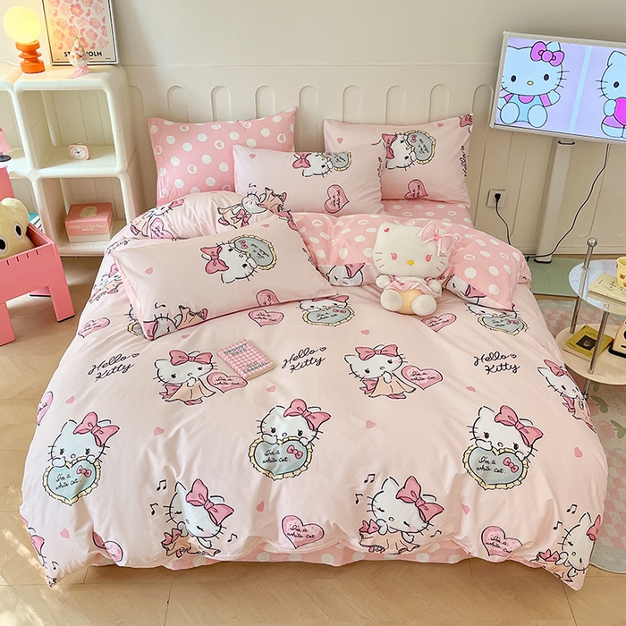 91家纺网 家纺一手货源 找家纺 博雅 2024新款全棉三丽鸥AB版活性印花四件套 曲奇kt