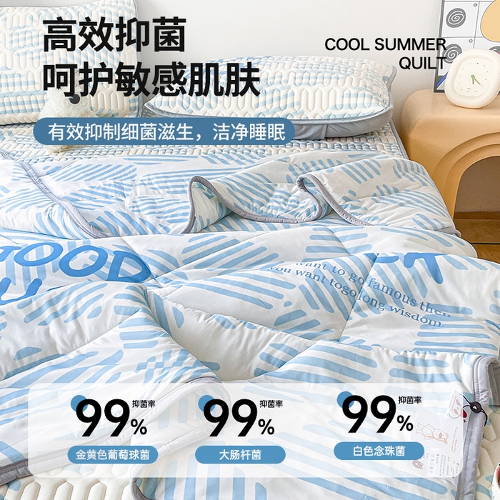 91家纺网 家纺一手货源 找家纺 布卢姆床垫 2025新款A类凉感丝数码印花夏被凉席四件套 几何