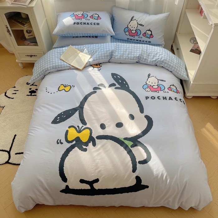 91家纺网 家纺一手货源 找家纺 星座 2025大版全棉三丽鸥四件套 快乐帕恰狗