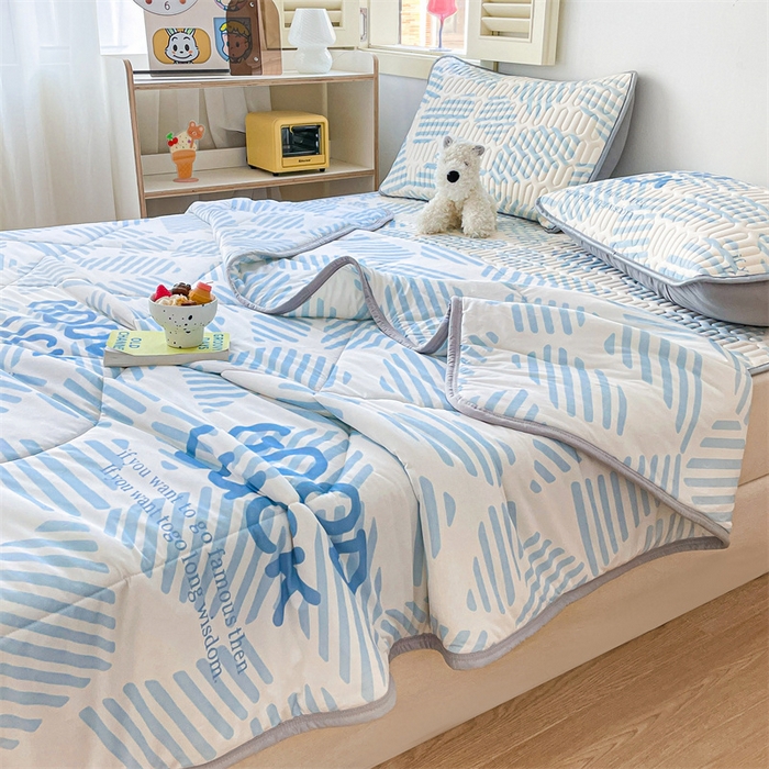 91家纺网 家纺一手货源 找家纺 布卢姆床垫 2025新款A类凉感丝数码印花夏被凉席四件套 几何