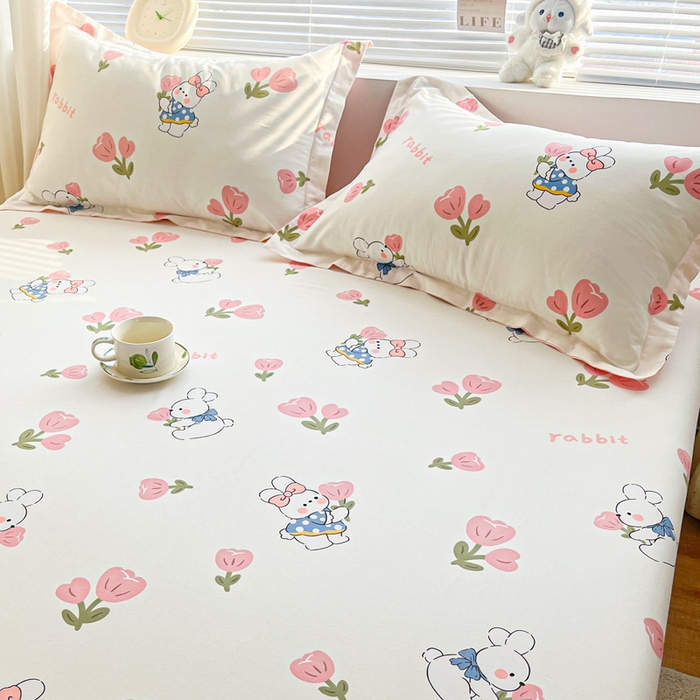 91家纺网 家纺一手货源 找家纺 涵宸家纺 2024新款全棉小清新印花单品套件--单枕套 枕套-花丛兔