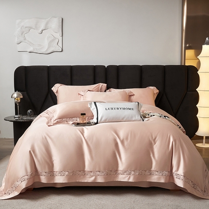 91家纺网 家纺一手货源 找家纺 榻尚家居 2024新款天丝棉法式镂空工艺款四件套--云绡（会员减20） 珠玉粉