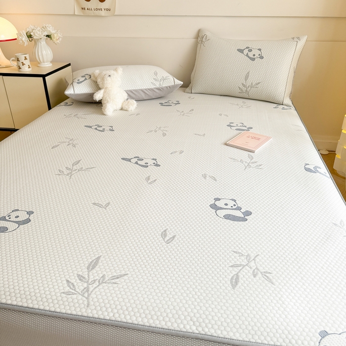 91家纺网 家纺一手货源 找家纺 慕尚家纺 2025新款卡通凉豆豆凉感冰丝席凉席 床笠款-小熊猫