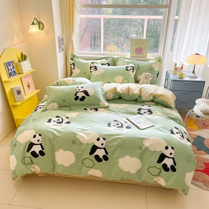 91家纺网 家纺一手货源 找家纺 涵宸家纺 2024新款全棉小清新印花单品套件--单被套 云影熊