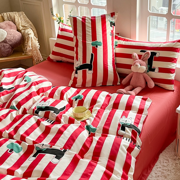 91家纺网 家纺一手货源 找家纺 千朵 2024新款全棉四件套 领结猫