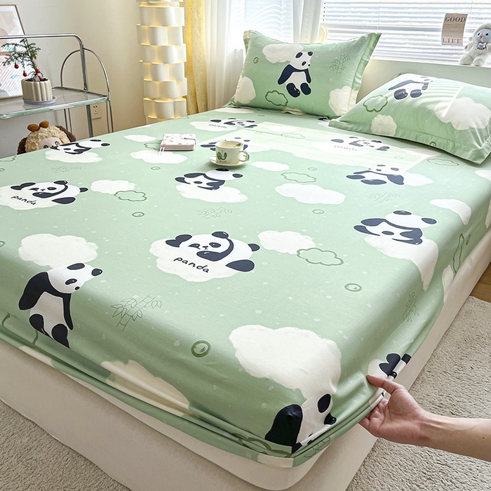 91家纺网 家纺一手货源 找家纺 涵宸家纺 2024新款全棉小清新印花单品套件--单床笠 床笠-云影熊