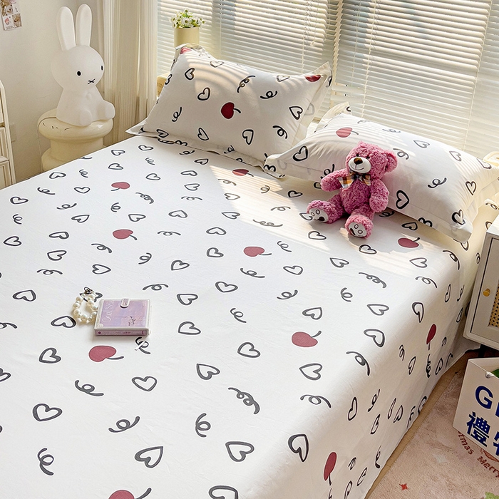 91家纺网 家纺一手货源 找家纺 大柏树 2025新款全棉13376印花四件套系列（可定制）-单床单 比心-红