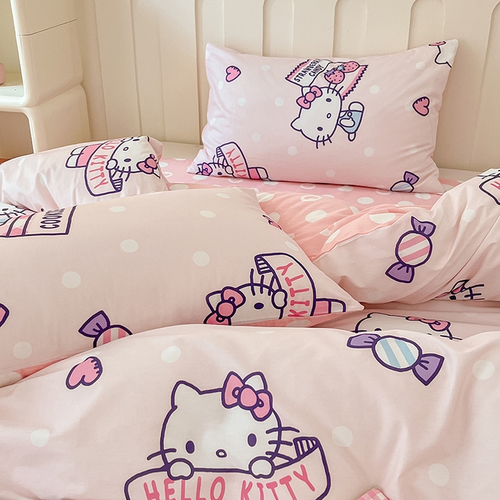 91家纺网 家纺一手货源 找家纺 博雅 2024新款全棉三丽鸥AB版活性印花四件套 游玩kt