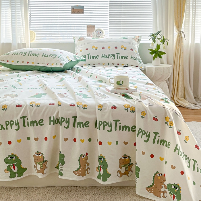 91家纺网 家纺一手货源 找家纺 涵宸家纺 2024新款全棉小清新印花单品套件--单床单 床单-功夫龙仔