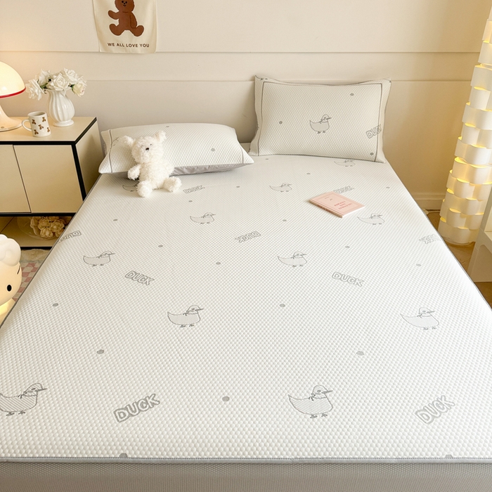 91家纺网 家纺一手货源 找家纺 慕尚家纺 2025新款卡通凉豆豆凉感冰丝席凉席 床笠款-小鸭