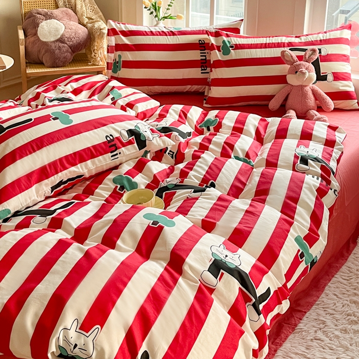 91家纺网 家纺一手货源 找家纺 千朵 2024新款全棉四件套 领结猫