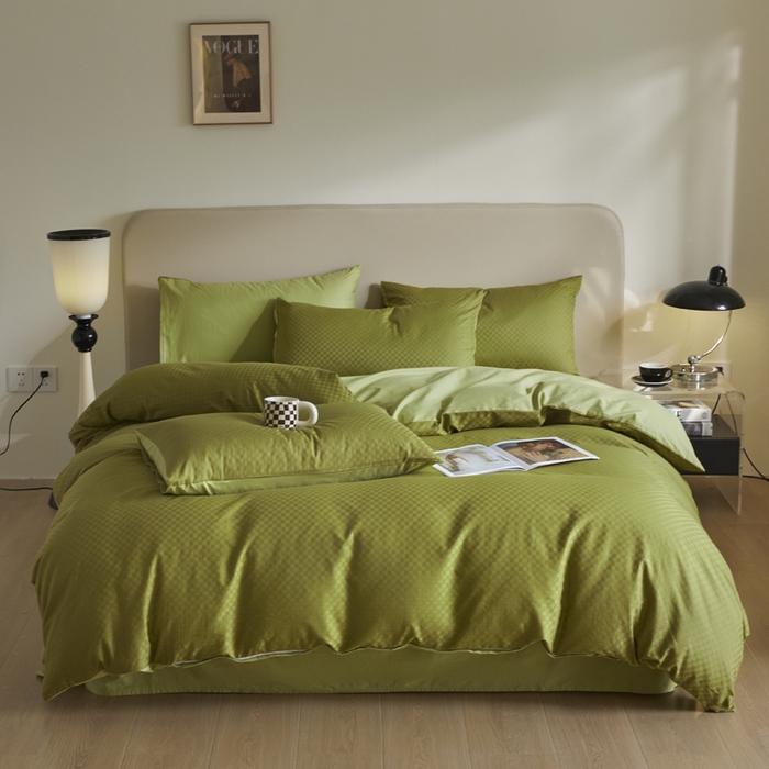 91家纺网 家纺一手货源 找家纺 涵宸家纺 2024新款全棉提花四件套-菲比 菲比-富贵绿