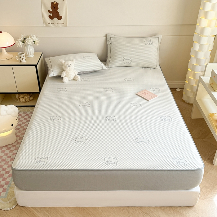 91家纺网 家纺一手货源 找家纺 慕尚家纺 2025新款卡通凉豆豆凉感冰丝席凉席 床笠款-小怪兽