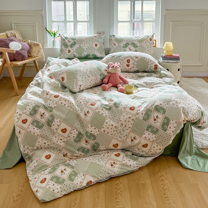 91家纺网 家纺一手货源 找家纺 千朵 2024新款全棉四件套 暮雪绿