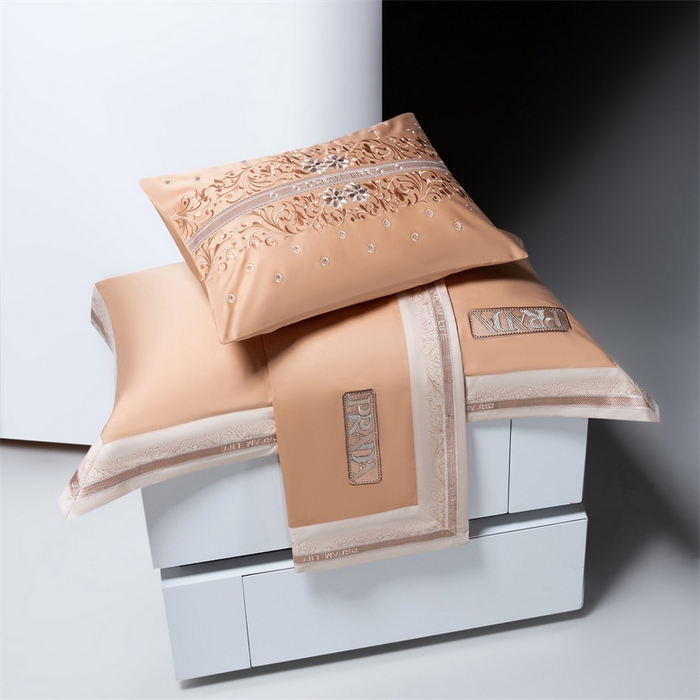 91家纺网 家纺一手货源 找家纺 高大尚婚庆馆  2025春夏新品长绒棉高端绣花四件套-卡洛拉 卡洛拉-南瓜橘