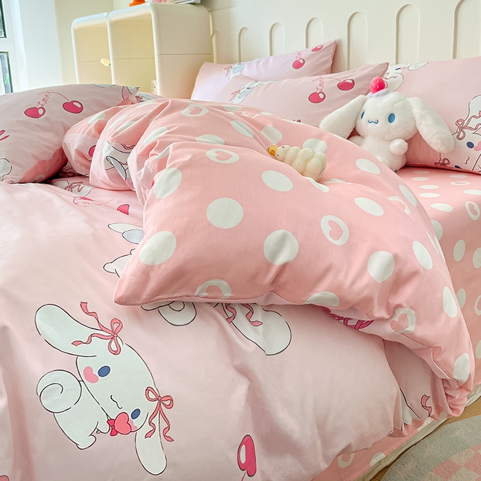 91家纺网 家纺一手货源 找家纺 博雅 2024新款全棉三丽鸥AB版活性印花四件套 粉色玉桂狗