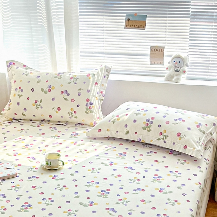 91家纺网 家纺一手货源 找家纺 涵宸家纺 2024新款全棉小清新印花单品套件--单枕套 枕套-樱桃可可