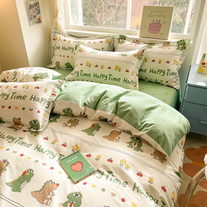 91家纺网 家纺一手货源 找家纺 涵宸家纺 2024新款全棉小清新印花单品套件--单被套 功夫龙仔