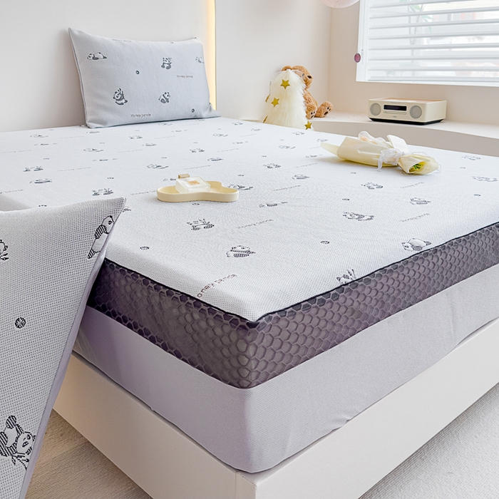 91家纺网 家纺一手货源 找家纺 邦妮家纺 2024新款A类凉感丝床笠凉席床垫30公分内可用 欢乐熊-灰