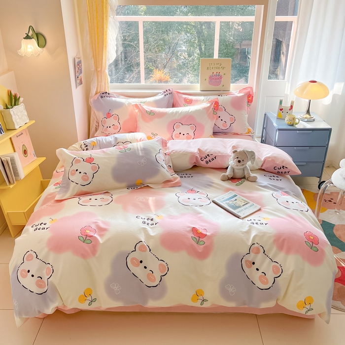 91家纺网 家纺一手货源 找家纺 涵宸家纺 2024新款全棉小清新印花单品套件--单被套 萌萌彩