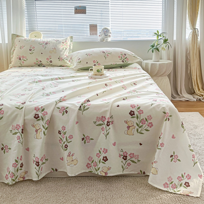 91家纺网 家纺一手货源 找家纺 涵宸家纺 2024新款全棉小清新印花单品套件--单床单 床单-甜糖奶咖