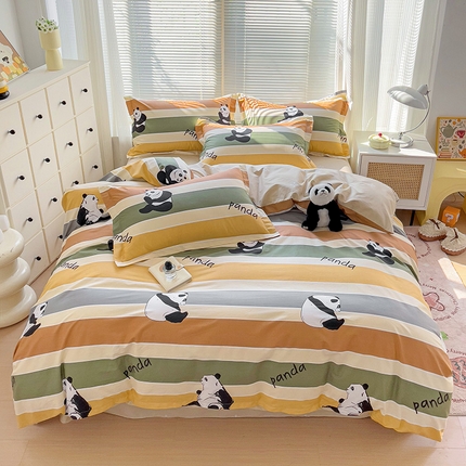91家纺网 家纺一手货源 找家纺 大柏树 2025新款全棉13376印花四件套系列（可定制）-床单四件套 功夫熊