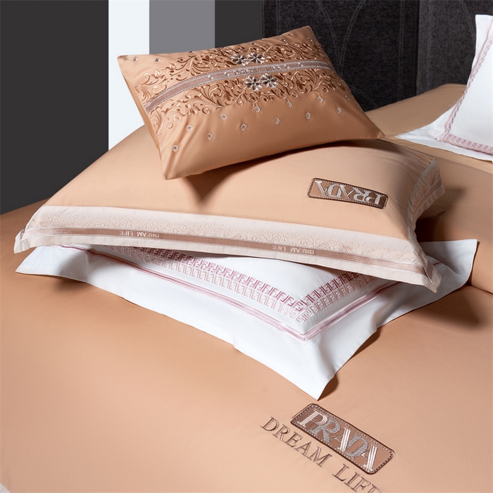 91家纺网 家纺一手货源 找家纺 高大尚婚庆馆  2025春夏新品长绒棉高端绣花四件套-卡洛拉 卡洛拉-南瓜橘