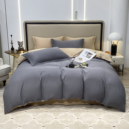 91家纺网 家纺一手货源 找家纺 （总）富馨莱 2024新款60支A类全棉纯棉磨毛纯色双拼四件套系列-四件套