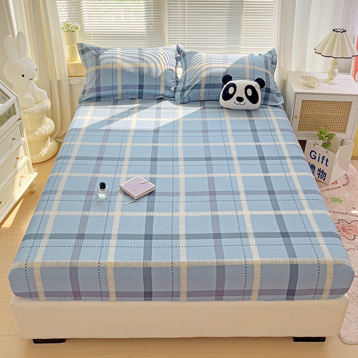 91家纺网 家纺一手货源 找家纺 大柏树 2025新款全棉13376印花四件套系列（可定制）-单床笠 卡洛塔-蓝