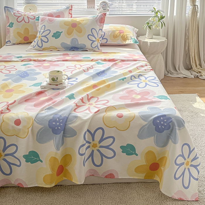 91家纺网 家纺一手货源 找家纺 涵宸家纺 2024新款全棉小清新印花单品套件--单床单 床单-爱恋