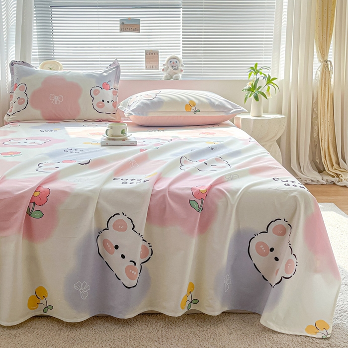 91家纺网 家纺一手货源 找家纺 涵宸家纺 2024新款全棉小清新印花单品套件--单床单 床单-萌萌彩