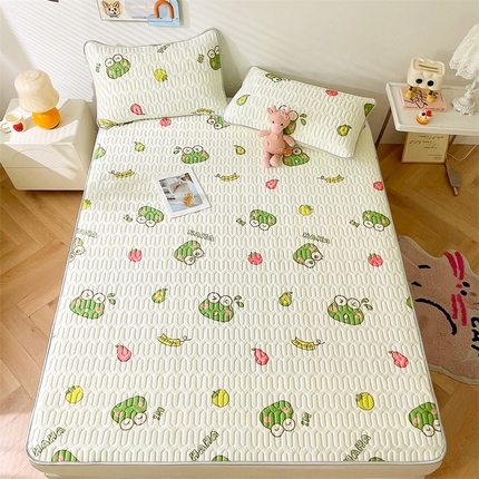 91家纺网 家纺一手货源 找家纺 湘之帛 2025新款0.5m直播爆款加厚印花乳胶凉感丝凉席三件套 小青蛙