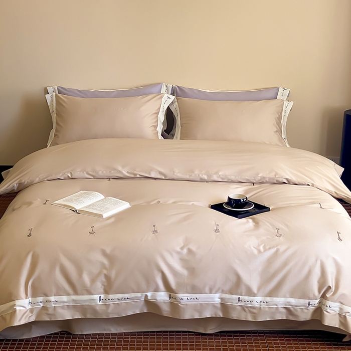 91家纺网 家纺一手货源 找家纺 赫帛 2024新款50s缎纹数码印花长绒棉四件套--钥匙系列 钥匙-浅咖色