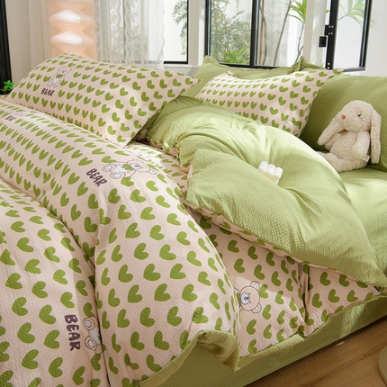 91家纺网 家纺一手货源 找家纺 圣靓家纺 2025新款提花泡泡棉泡泡纱四件套 幸福暗号