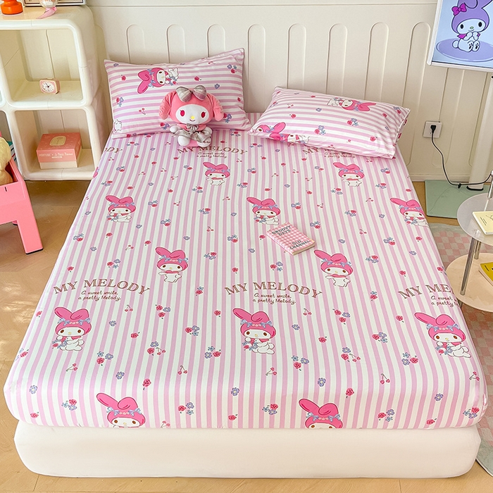 91家纺网 家纺一手货源 找家纺 博雅 2024新款三丽鸥正版授权全棉活性印花单床笠 花园美乐蒂