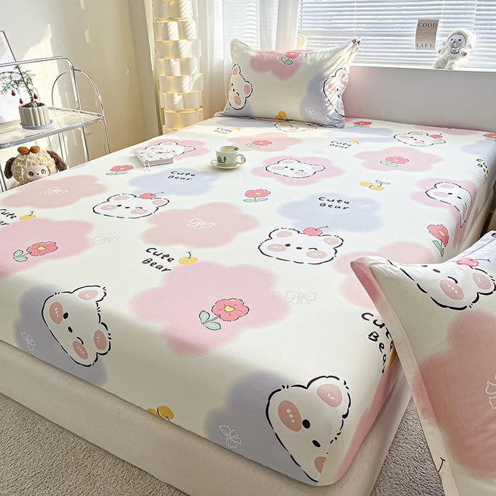 91家纺网 家纺一手货源 找家纺 涵宸家纺 2024新款全棉小清新印花单品套件--单床笠 床笠-萌萌彩