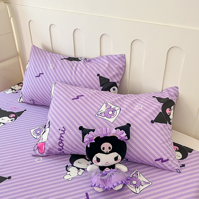 91家纺网 家纺一手货源 找家纺 博雅 2024新款三丽鸥正版授权全棉活性印花单床笠 细条库洛米