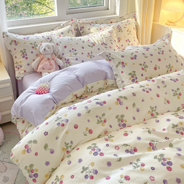 91家纺网 家纺一手货源 找家纺 涵宸家纺 2024新款全棉小清新印花单品套件--单被套 樱桃可可