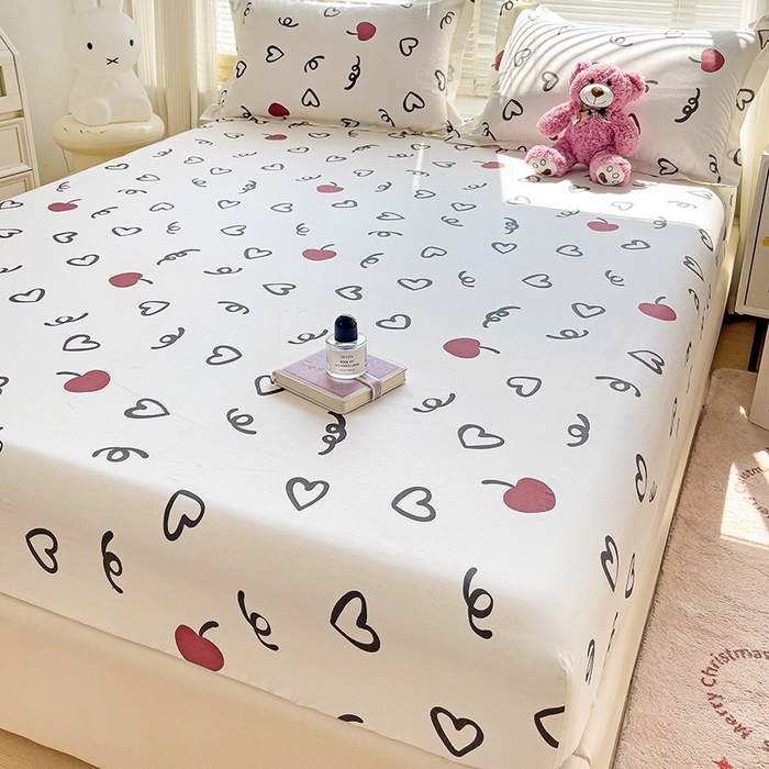 91家纺网 家纺一手货源 找家纺 大柏树 2025新款全棉13376印花四件套系列（可定制）-单床笠 比心-红