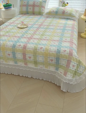 91家纺网 家纺一手货源 找家纺 冬然 2023新款全棉床盖纯棉床盖夹棉床单全棉床单纯棉床单爱心格-粉