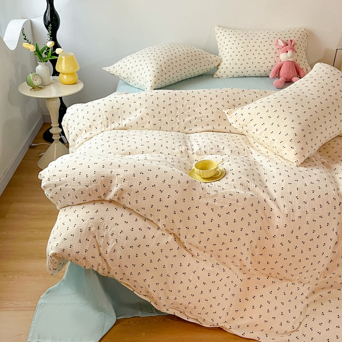 91家纺网 家纺一手货源 找家纺 千朵 2024新款全棉双层纱四件套 可可樱桃